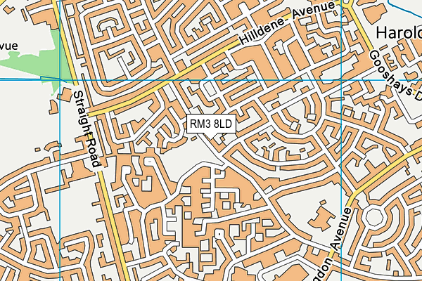 RM3 8LD map - OS VectorMap District (Ordnance Survey)