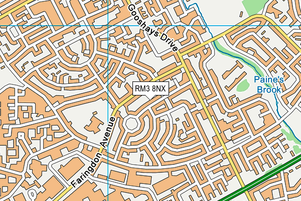 RM3 8NX map - OS VectorMap District (Ordnance Survey)