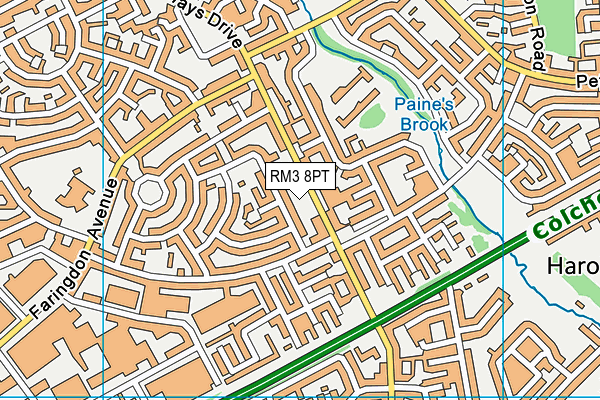 RM3 8PT map - OS VectorMap District (Ordnance Survey)