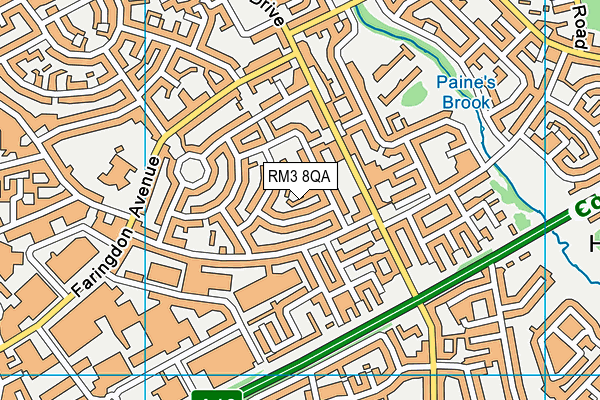 RM3 8QA map - OS VectorMap District (Ordnance Survey)