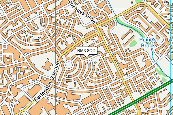 RM3 8QD map - OS VectorMap District (Ordnance Survey)
