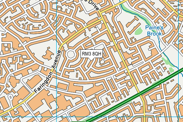 RM3 8QH map - OS VectorMap District (Ordnance Survey)