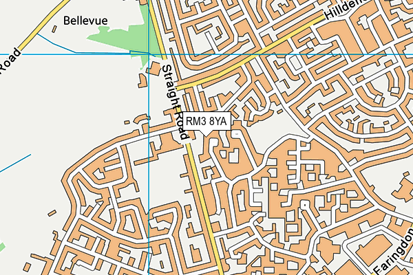 RM3 8YA map - OS VectorMap District (Ordnance Survey)