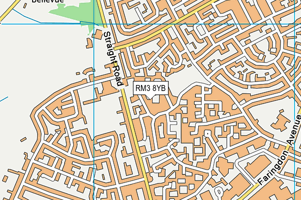 RM3 8YB map - OS VectorMap District (Ordnance Survey)