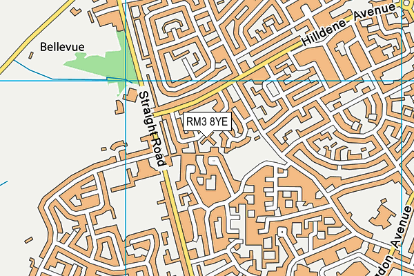RM3 8YE map - OS VectorMap District (Ordnance Survey)