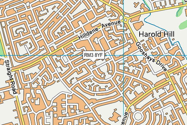 RM3 8YF map - OS VectorMap District (Ordnance Survey)