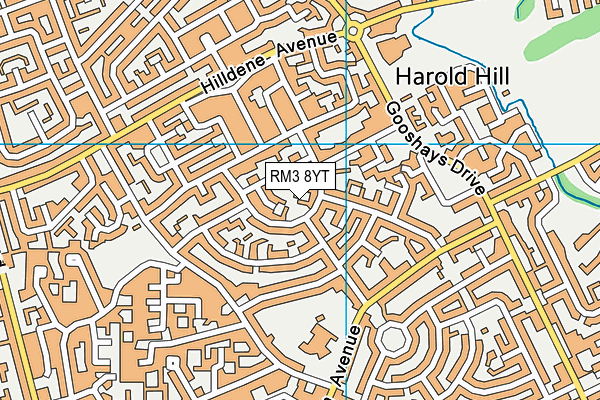 RM3 8YT map - OS VectorMap District (Ordnance Survey)