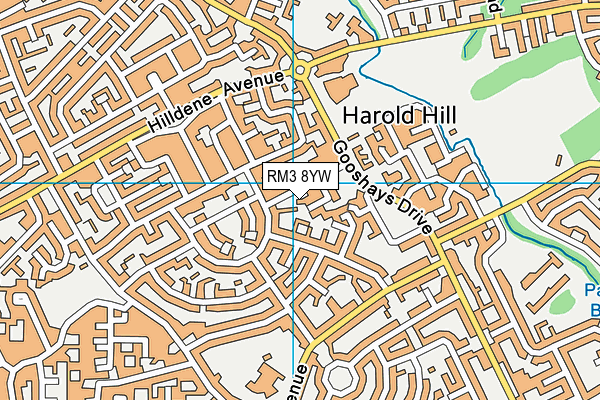 RM3 8YW map - OS VectorMap District (Ordnance Survey)