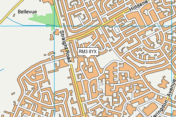 RM3 8YX map - OS VectorMap District (Ordnance Survey)