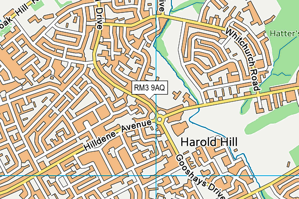 RM3 9AQ map - OS VectorMap District (Ordnance Survey)