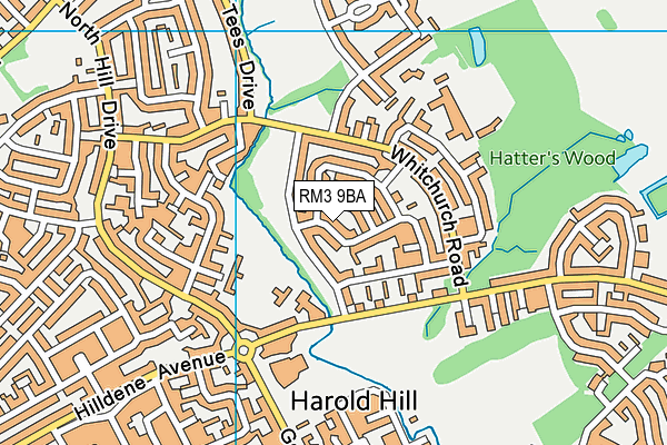 RM3 9BA map - OS VectorMap District (Ordnance Survey)