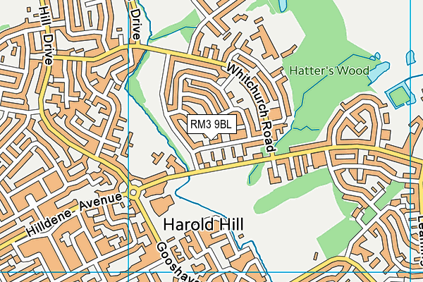 RM3 9BL map - OS VectorMap District (Ordnance Survey)