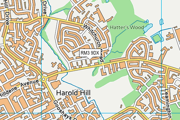 RM3 9DX map - OS VectorMap District (Ordnance Survey)