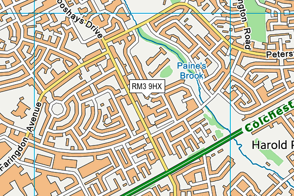 RM3 9HX map - OS VectorMap District (Ordnance Survey)