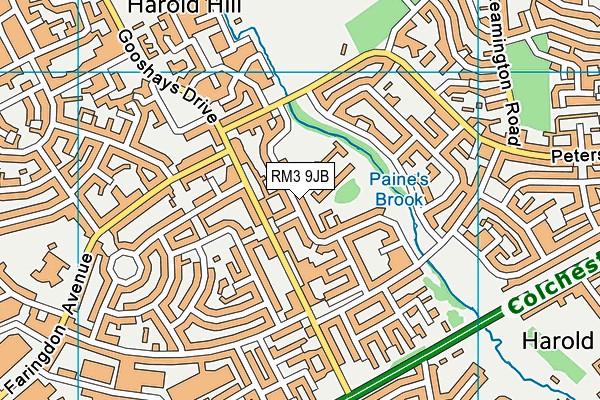 RM3 9JB map - OS VectorMap District (Ordnance Survey)