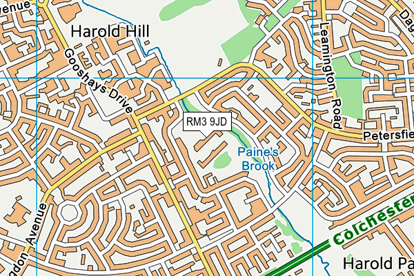 RM3 9JD map - OS VectorMap District (Ordnance Survey)