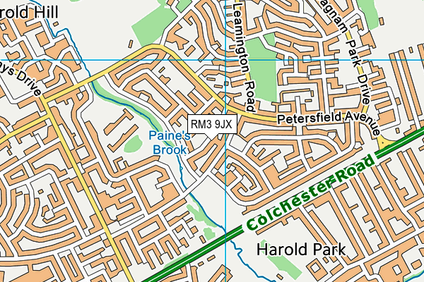 RM3 9JX map - OS VectorMap District (Ordnance Survey)