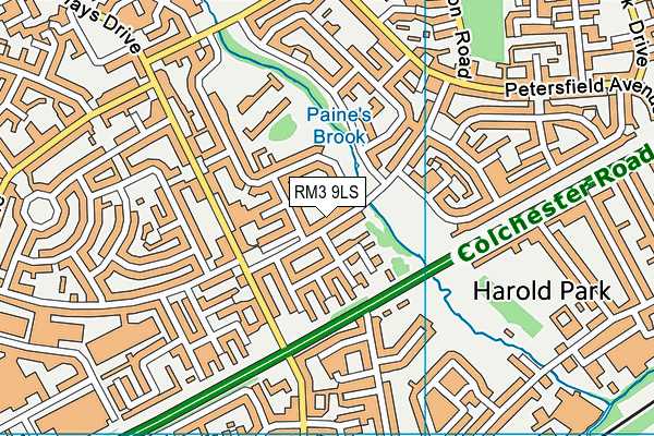 RM3 9LS map - OS VectorMap District (Ordnance Survey)