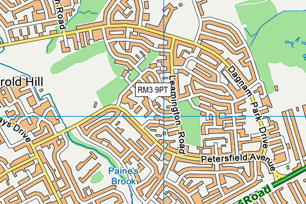 RM3 9PT map - OS VectorMap District (Ordnance Survey)