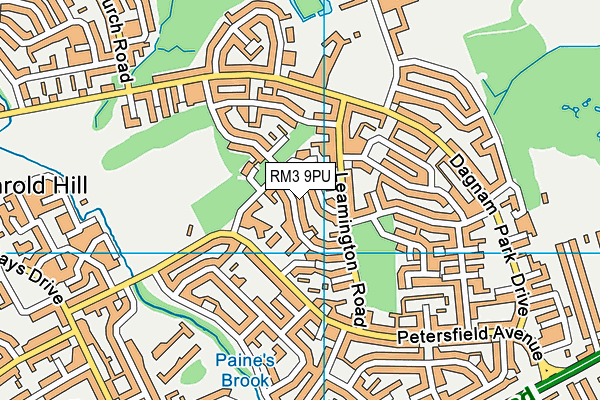 RM3 9PU map - OS VectorMap District (Ordnance Survey)