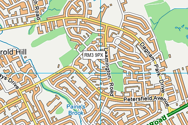 RM3 9PX map - OS VectorMap District (Ordnance Survey)