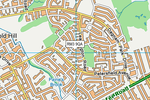 RM3 9QA map - OS VectorMap District (Ordnance Survey)