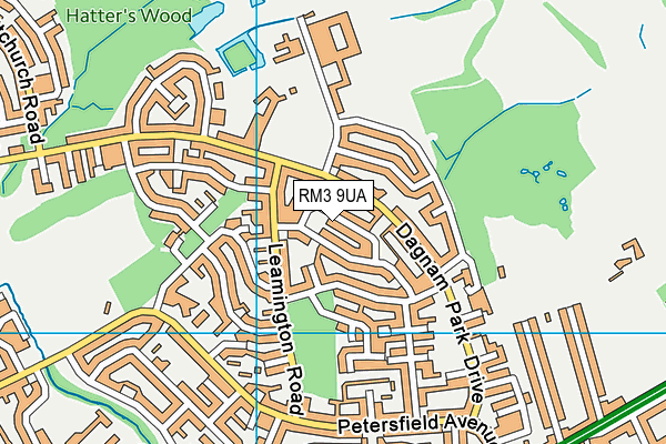 RM3 9UA map - OS VectorMap District (Ordnance Survey)