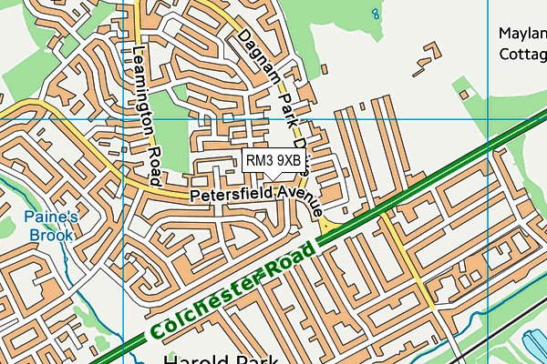 RM3 9XB map - OS VectorMap District (Ordnance Survey)