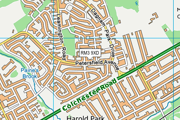 RM3 9XD map - OS VectorMap District (Ordnance Survey)