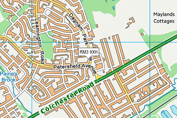 RM3 9XH map - OS VectorMap District (Ordnance Survey)