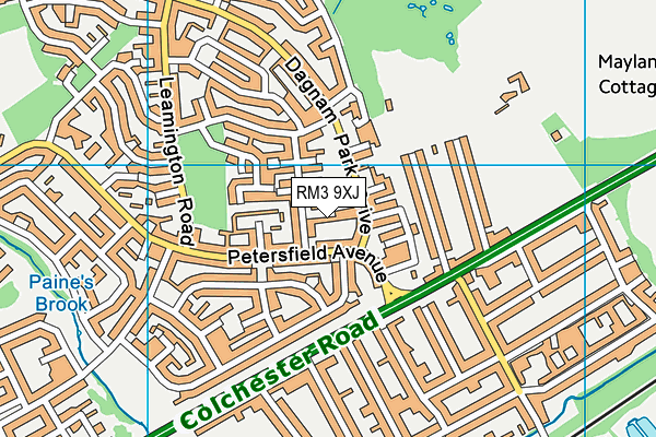 RM3 9XJ map - OS VectorMap District (Ordnance Survey)