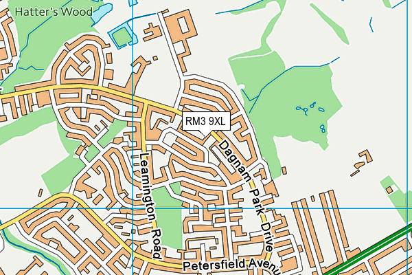 RM3 9XL map - OS VectorMap District (Ordnance Survey)