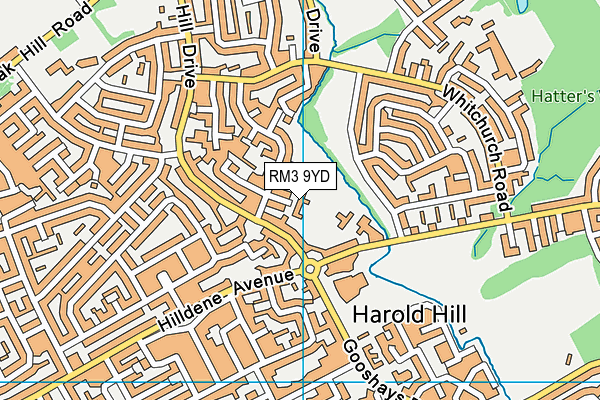 RM3 9YD map - OS VectorMap District (Ordnance Survey)