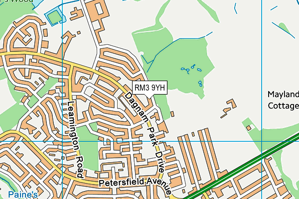 RM3 9YH map - OS VectorMap District (Ordnance Survey)