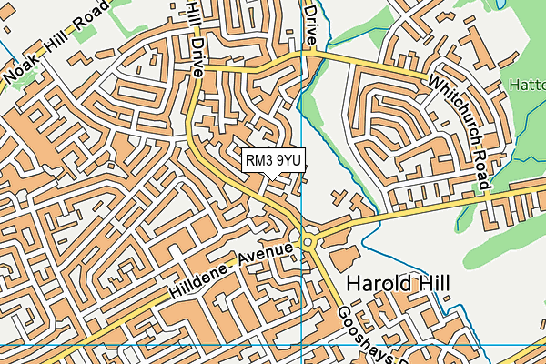 RM3 9YU map - OS VectorMap District (Ordnance Survey)