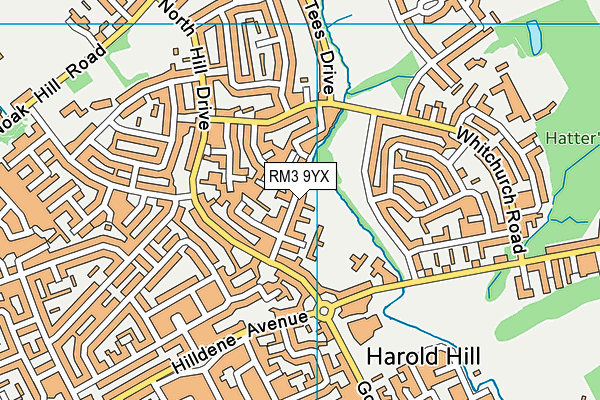 RM3 9YX map - OS VectorMap District (Ordnance Survey)