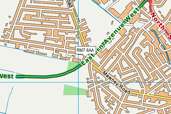 RM7 8AA map - OS VectorMap District (Ordnance Survey)