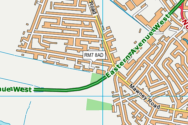 RM7 8AD map - OS VectorMap District (Ordnance Survey)