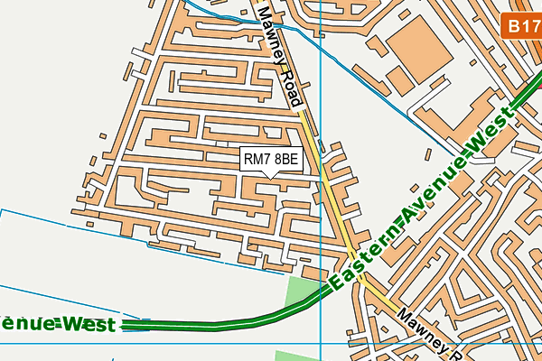 RM7 8BE map - OS VectorMap District (Ordnance Survey)