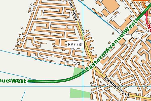 RM7 8BT map - OS VectorMap District (Ordnance Survey)