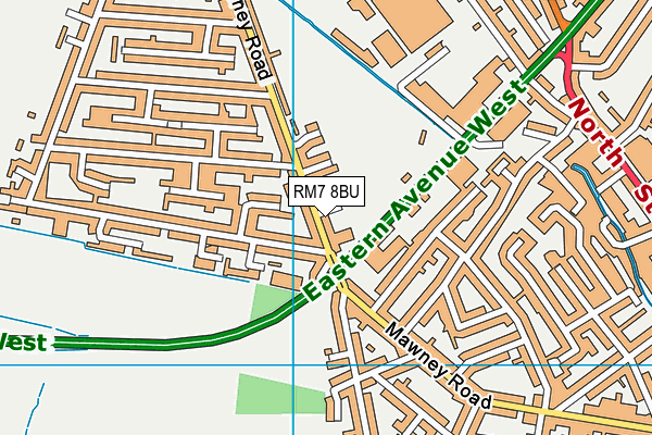 RM7 8BU map - OS VectorMap District (Ordnance Survey)
