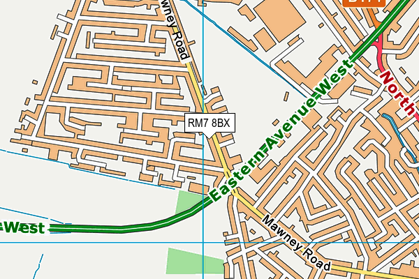 RM7 8BX map - OS VectorMap District (Ordnance Survey)