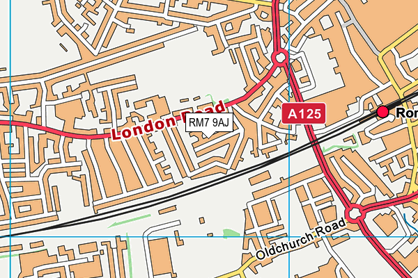 RM7 9AJ map - OS VectorMap District (Ordnance Survey)
