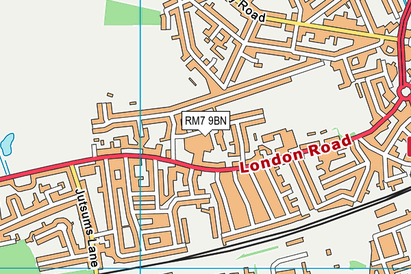 RM7 9BN map - OS VectorMap District (Ordnance Survey)
