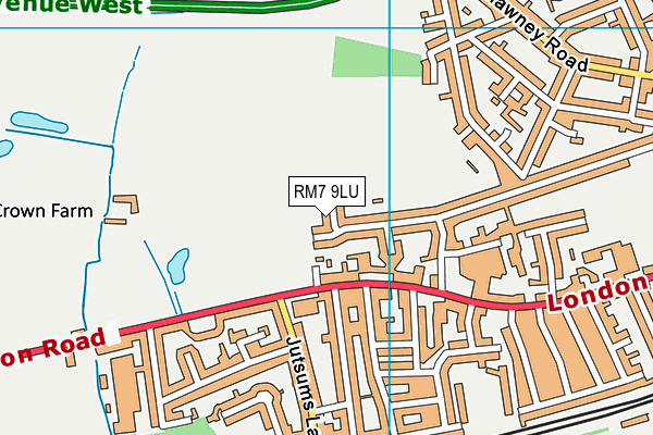 RM7 9LU map - OS VectorMap District (Ordnance Survey)