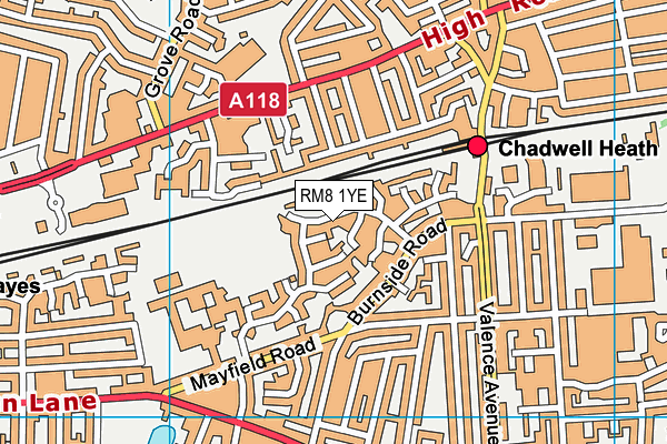 RM8 1YE map - OS VectorMap District (Ordnance Survey)