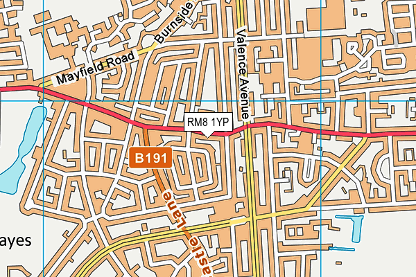 RM8 1YP map - OS VectorMap District (Ordnance Survey)