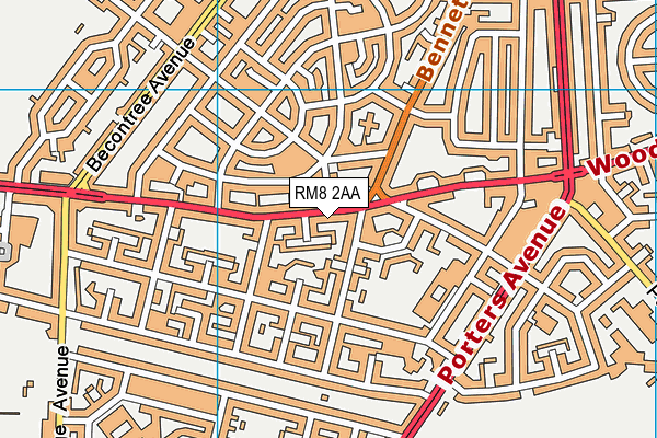 RM8 2AA map - OS VectorMap District (Ordnance Survey)