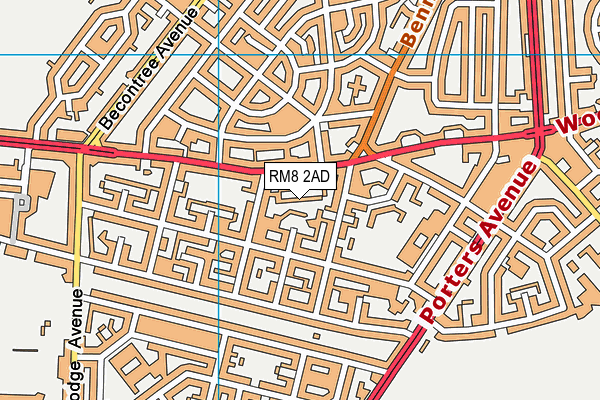 RM8 2AD map - OS VectorMap District (Ordnance Survey)