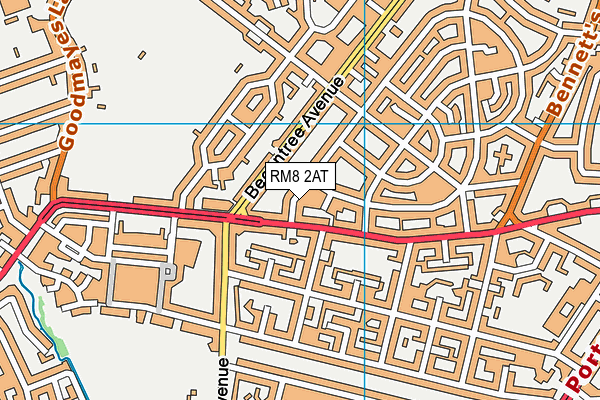 RM8 2AT map - OS VectorMap District (Ordnance Survey)